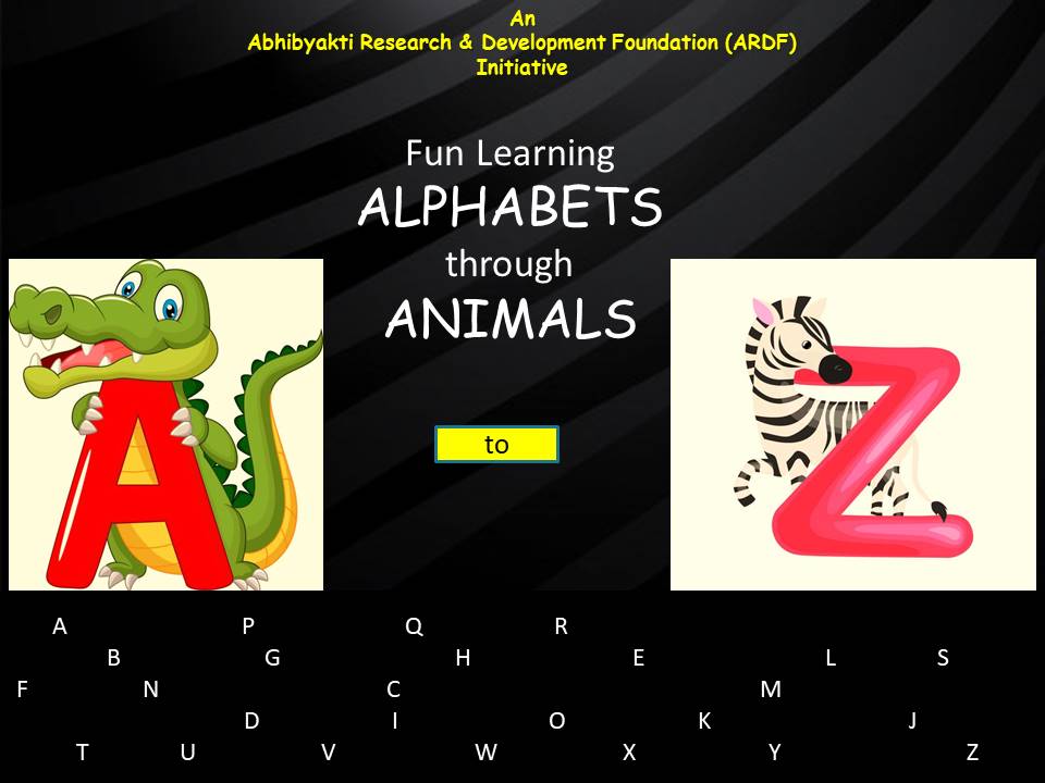 Book cover: Fun loving ALPHABETS through ANIMALS